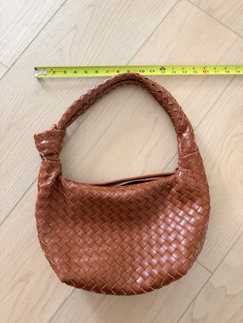 a new day Woven Crescent Shoulder Bag in Cognac Brown